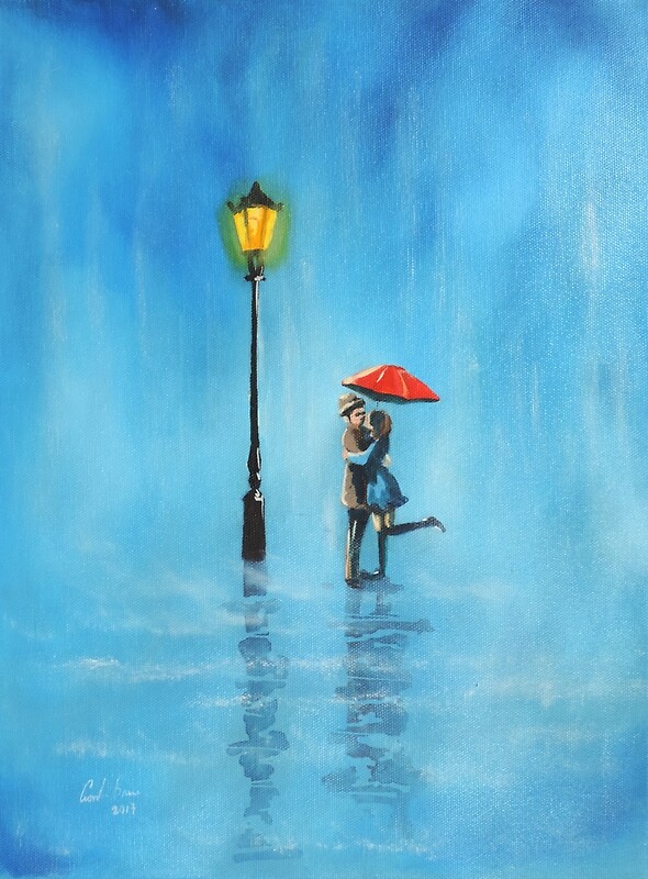 Romantic couple in the rain