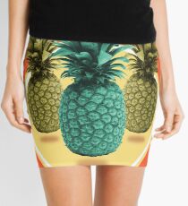 Pineapple Print - Tropical Decor - Botanical Print - Pineapple Wall Art - Orange, Blue - Minimal Mini Skirt