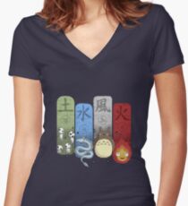 Ghibli Elemental Charms Women's Fitted V-Neck T-Shirt