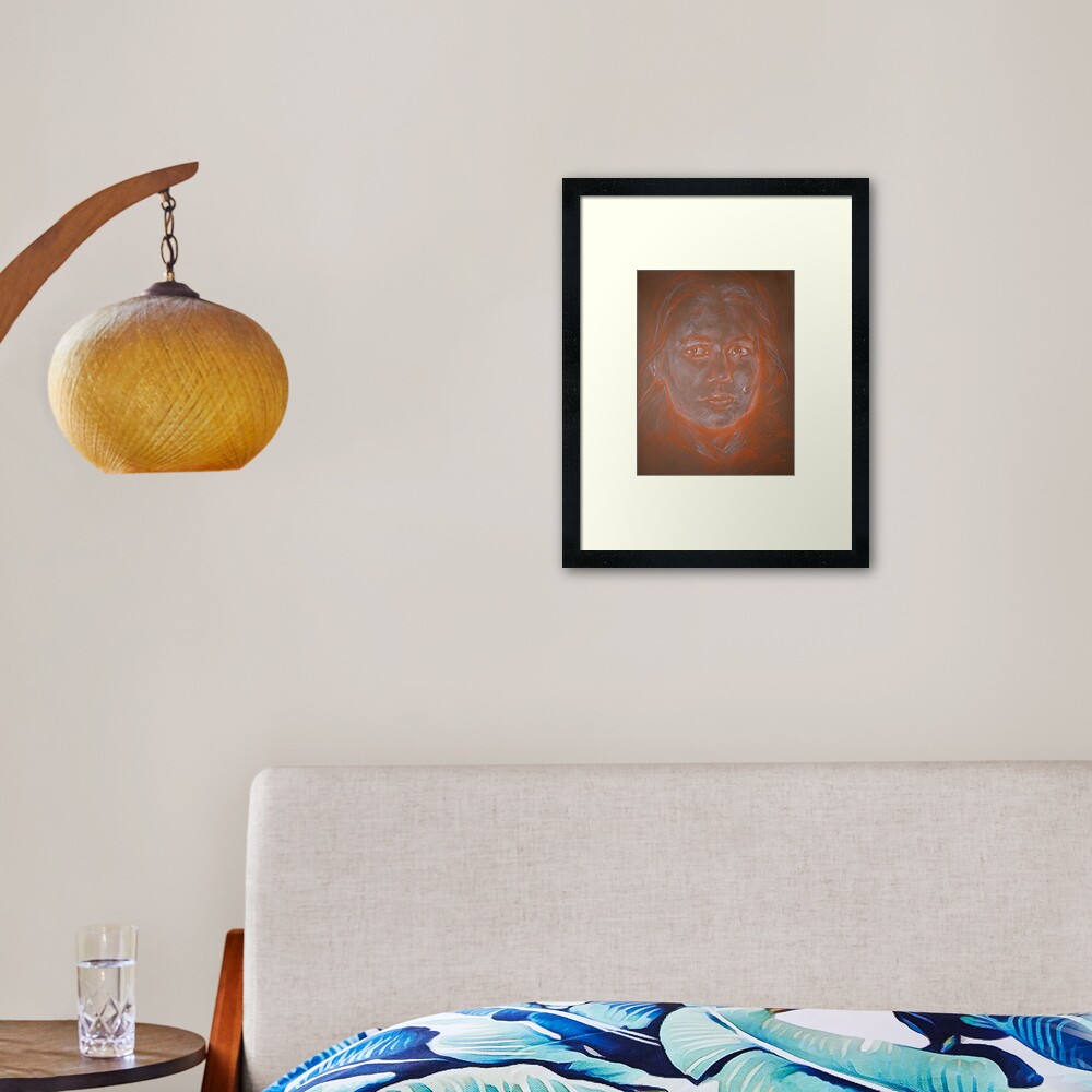 Self portrait in conte Framed Art Print