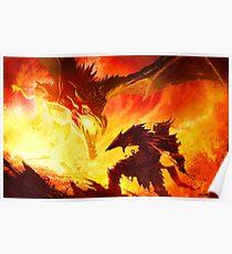 Warrior Facing Dragon Poster