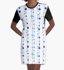 Stylish Beaded Pattern in White, Navy, and Baby Blue Graphic T-Shirt Dress
