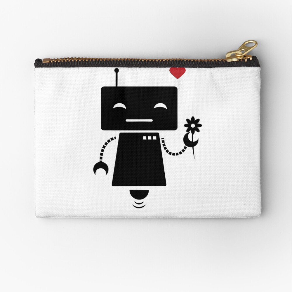 Robot With Flower Zipper Pouch