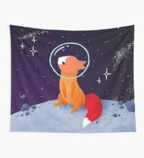 Space Foxes - Fox In Moon Wall Tapestry