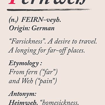 Fernweh, dictionary definition, word meaning illustration, etymology,  desire to travel, farsickness Leggings by Stefanoreves