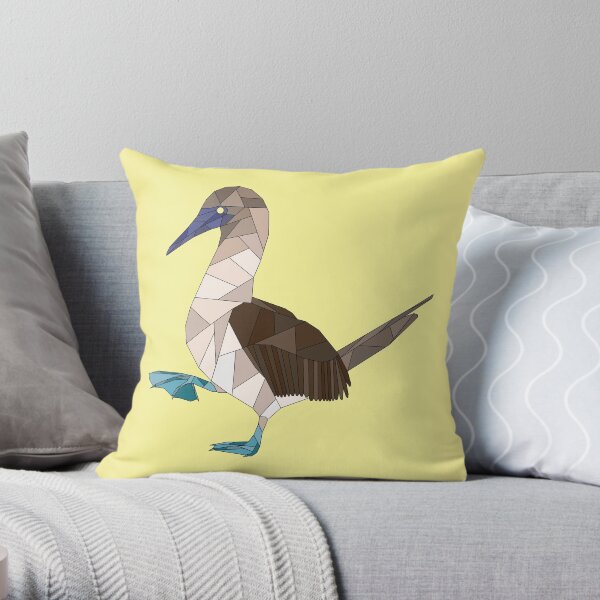 Geometric Blue Footed Booby Bird Throw Pillow