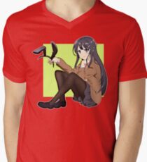 Bunny Girl Senpai Schulkostüm T-Shirt mit V-Ausschnitt für Männer