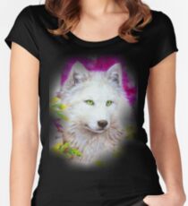 White Wolf With Green Eyes Fitted Scoop T-Shirt