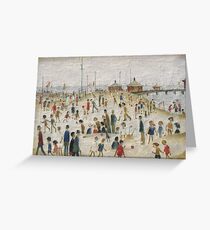 Laurence Stephen Lowry, Lytham Pier, The Beach Scene, Summer, L S Lowry, Oil on canvas, LS Lowry, Lawrence, Painting for sale Greeting Card