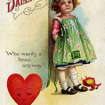 Crying Black Cat Old Fashioned Valentine Vintage Style - Vintage Valentine  - Sticker