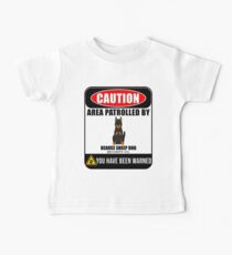 Caution Area Patrolled By Beauce Sheep Dog Security Sign Sticker - Funny Gift For Beauce Sheep Dog Dog Owner Baby Tee