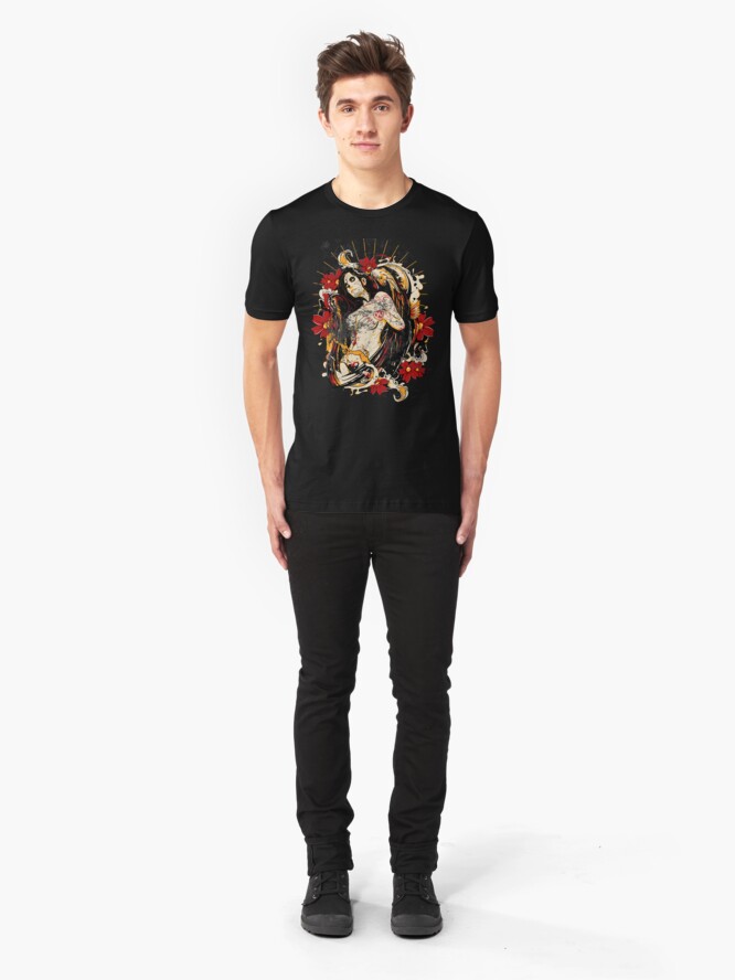 Alternate view of Cinco de Mayo Mexican Tattoo Pin-up Retro Vintage Day of The Dead Slim Fit T-Shirt