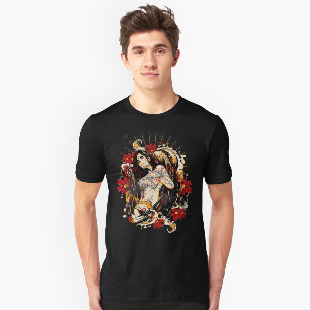 Cinco de Mayo Mexican Tattoo Pin-up Retro Vintage Day of The Dead Slim Fit T-Shirt