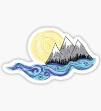 Mountain Sun and Water Sticker- Laptop Stickers- Trendy Stickers Sticker