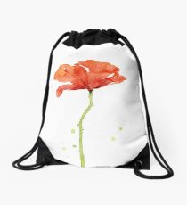 Red Poppy Watercolor Drawstring Bag