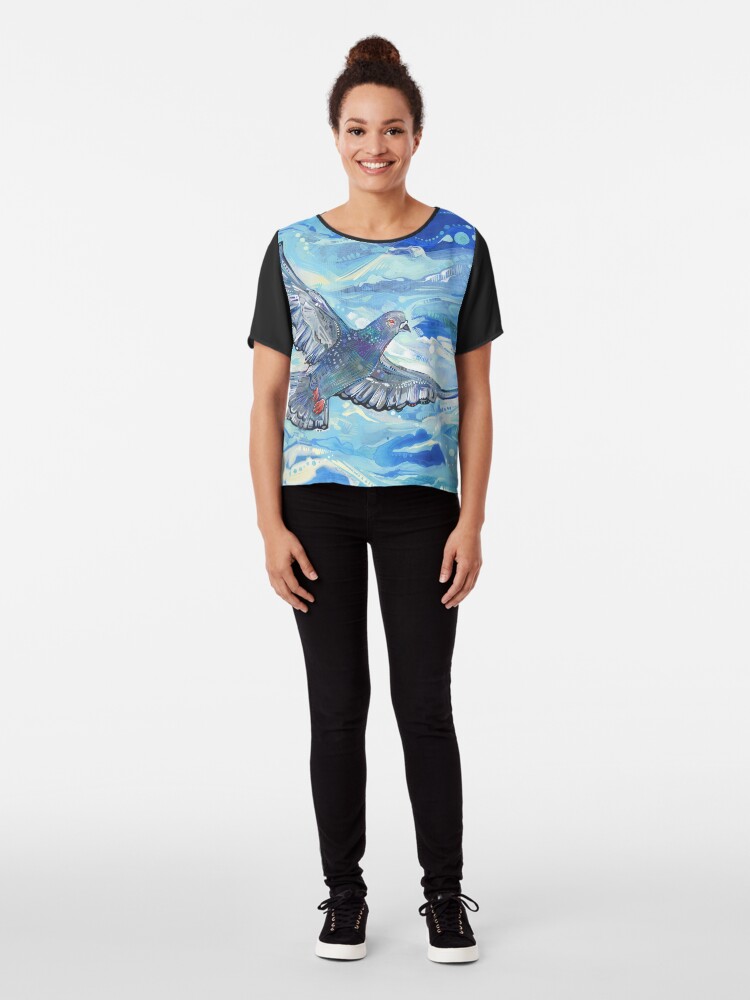 Alternate view of Rock pigeon painting - 2012 Chiffon Top