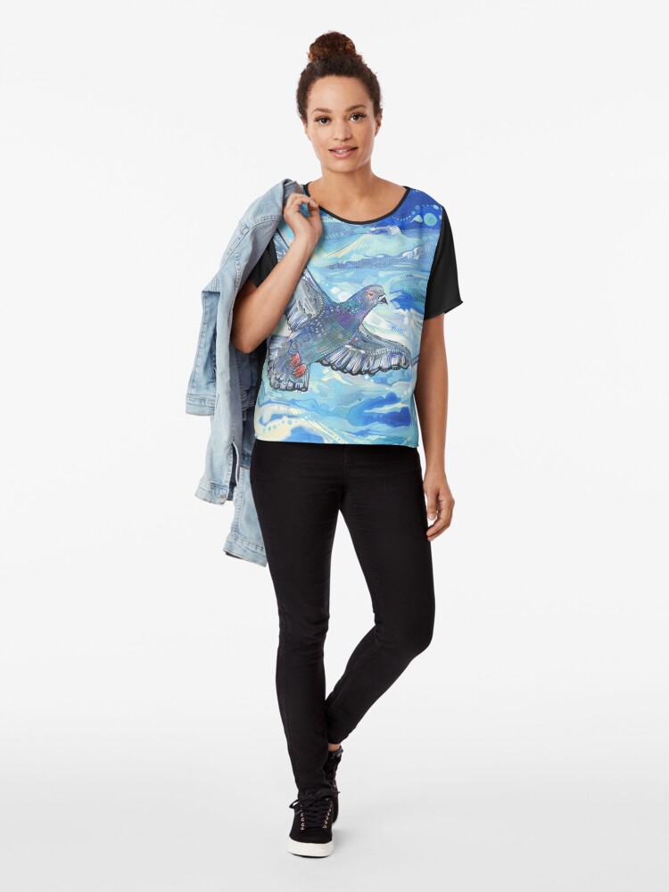 Alternate view of Rock pigeon painting - 2012 Chiffon Top