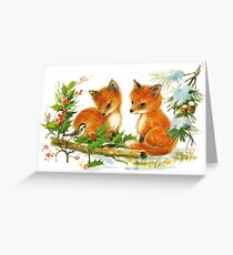 Darling Vintage Winter Foxes Greeting Card