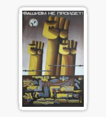 "Faschismus wird nicht durchgehen!", UdSSR, 1983, Antifaschistische Propagandakunst der "Jugend enthüllt den Imperialismus" - Künstler L. Levshakova und V. Karshakov Sticker