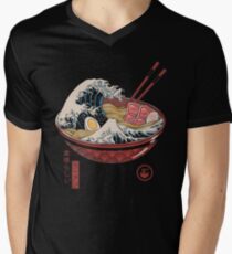 Camiseta para hombre de cuello en v Gran ramen de onda
