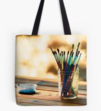 Colorful Paint Brushes in a Glass Jar Tote Bag