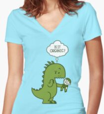 Camiseta entallada de cuello en V Dinosaurio orgánico