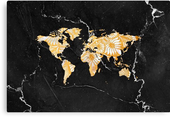 "World Map Outline - Black and Gold Luxury" Canvas Prints by cadinera