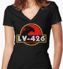 Xenomorph Park - LV 426. Women's Fitted V-Neck T-Shirt