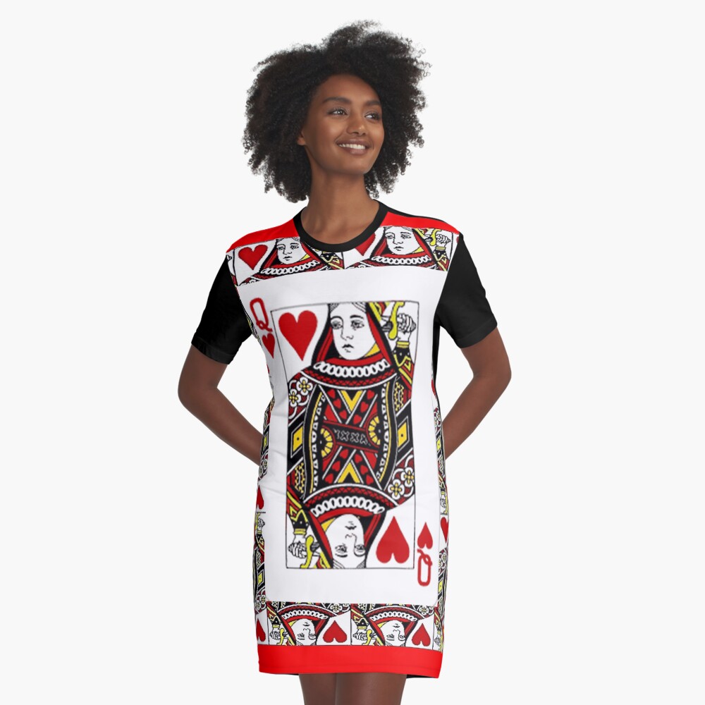 QUEEN OF HEARTS PLAYING CARDS ARTWORK Graphic T-Shirt Dress