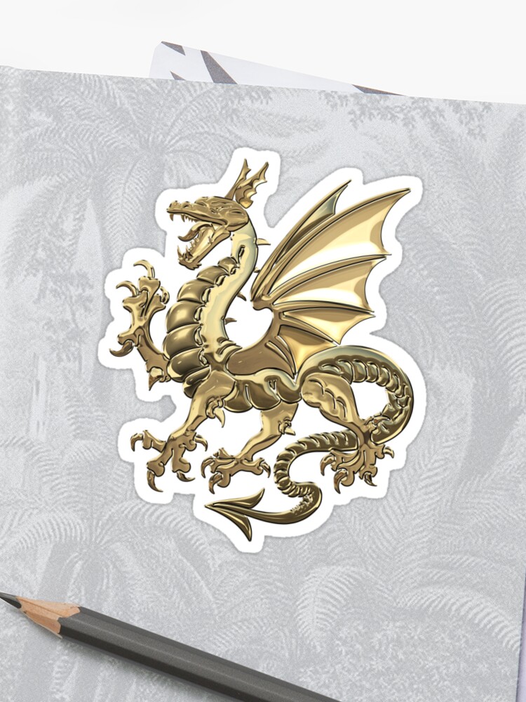 Gold Winged Norse Dragon Icelandic Viking Landvaettir Over Red Velvet Sticker - 