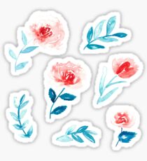 Set of floral watercolor stickers in coral and turquoise Sticker