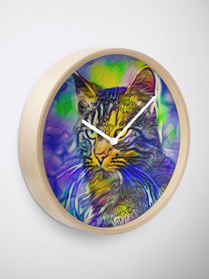Alternate view of Artificial neural style iris flower cat Clock