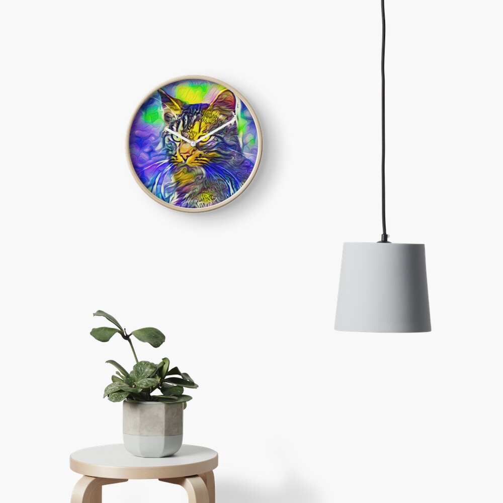 Artificial neural style iris flower cat Clock