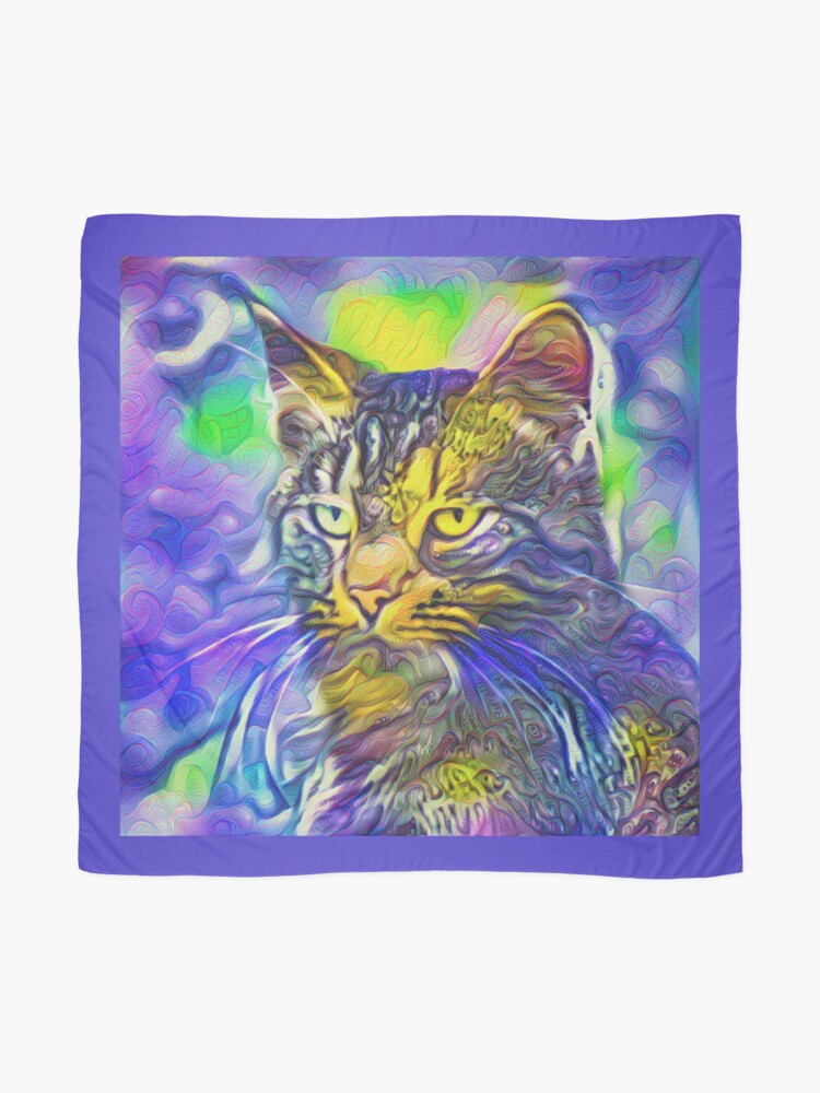 Alternate view of Artificial neural style iris flower cat Scarf