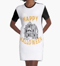 Haunted House Halloween Holiday T shirt Graphic T-Shirt Dress