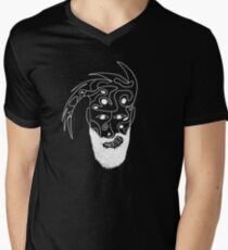 Camouflage and organic shapes, combined to a face with undercut and beard Men's V-Neck T-Shirt