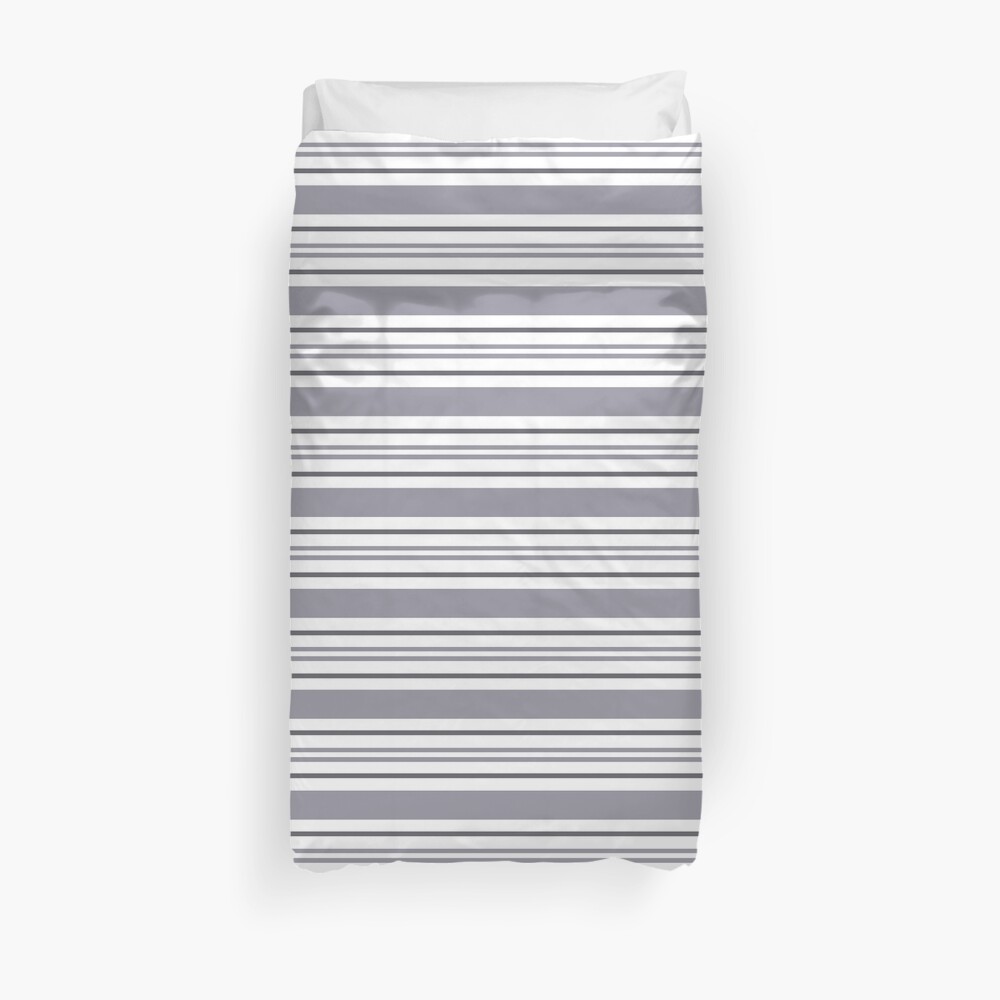 Pantone Lilac Gray & White Thick and Thin Horizontal Lines Bold Stripe Pattern Duvet Cover