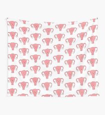 Patterned Happy Uterus in White Wall Tapestry