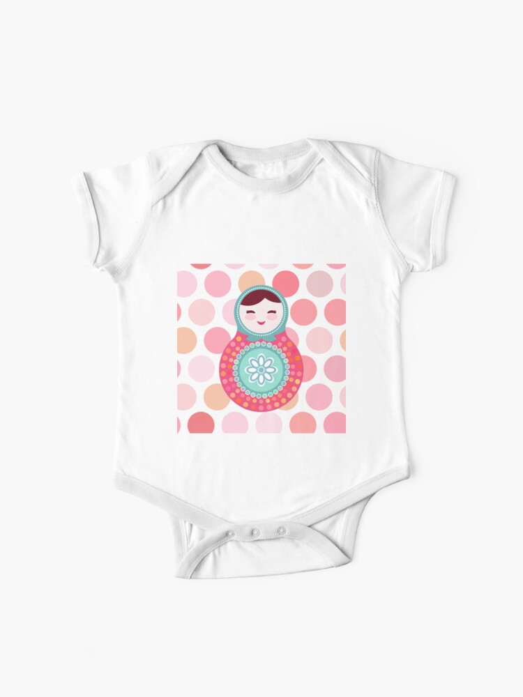 Doll Matryoshka Pink And Blue Pink Polka Dot Background Baby