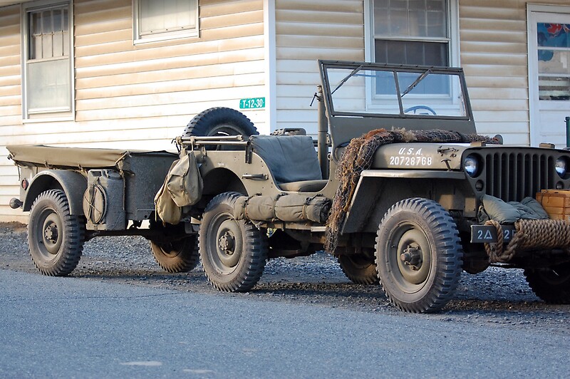 "US Army jeep with trailer" by Steven Squizzero Redbubble