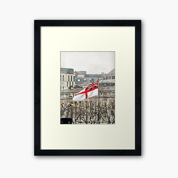 The White Ensign Flying on HMS Belfast Framed Art Print