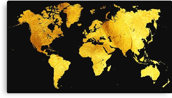 "Black and Gold Map of The World - World Map for your walls" Canvas