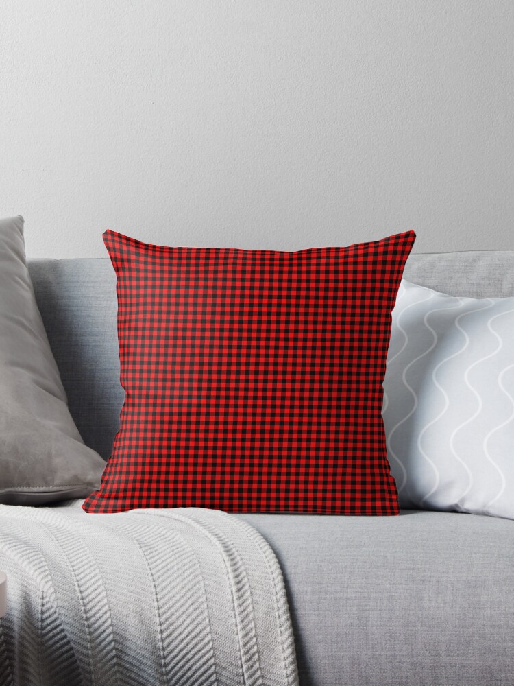 Small Valentine Red Heart Rich Red And Black Buffalo Check Plaid Throw Pillow By Podartist