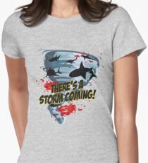 Shark Tornado - Shark Cult Movie - Shark Attack - Shark Tornado Horror Movie Parody - Storm's Coming! Women's Fitted T-Shirt