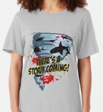 Shark Tornado - Shark Cult Movie - Shark Attack - Shark Tornado Horror Movie Parody - Storm's Coming! Slim Fit T-Shirt