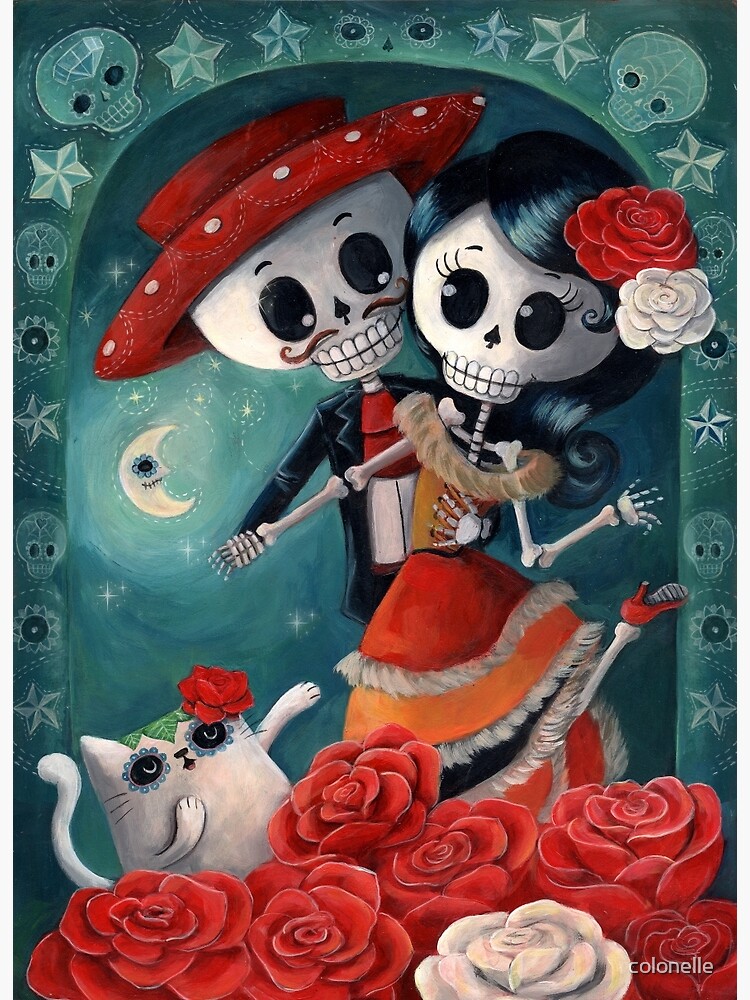 Dia De Los Muertos Couple Of Skeleton Lovers Canvas Print By Colonelle Redbubble 0158