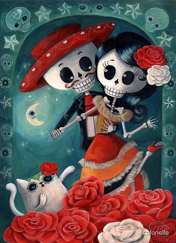 "Dia de Los Muertos Couple of Skeleton Lovers" Art Prints 