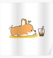 Póster Corgi y té de burbujas