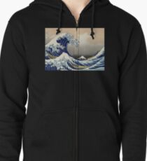 "Die große Welle vor Kanagawa" von Katsushika Hokusai (Reproduktion) Hoodie mit Reißverschluss