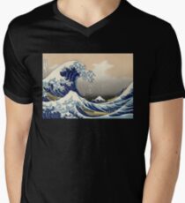 'The Great Wave Off Kanagawa' by Katsushika Hokusai (Reproduction) V-Neck T-Shirt